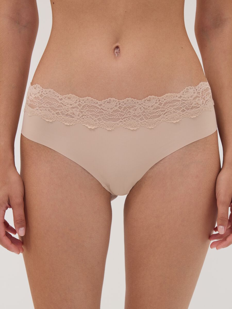 Slip beige in microfibra elasticizzata con pizzo_1