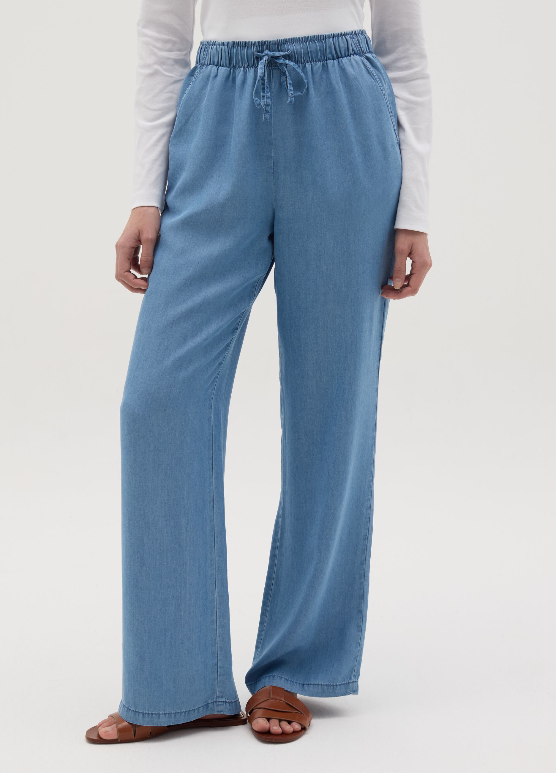 Denim-effect wide-leg fluid joggers