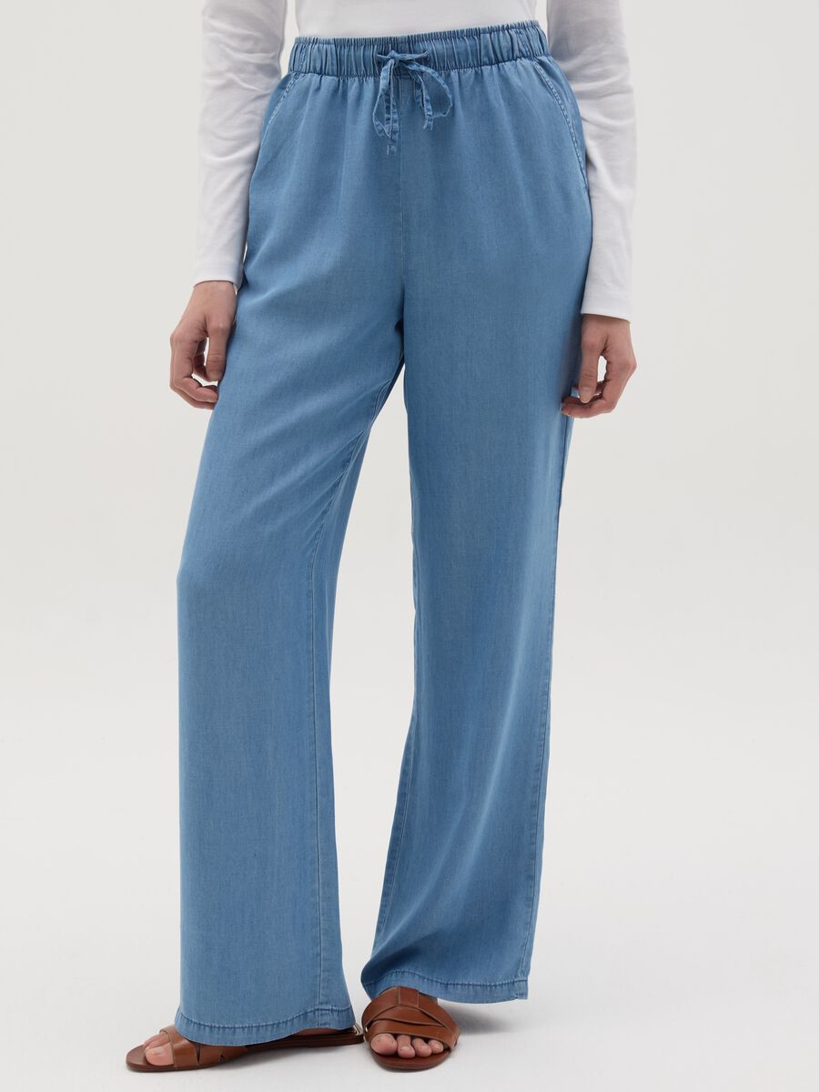 Denim-effect wide-leg fluid joggers_1