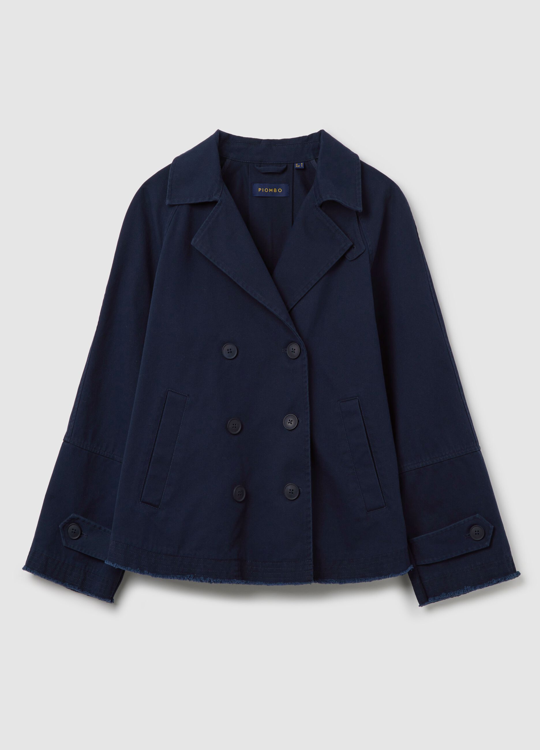 Short double-breasted trench coat in cotton