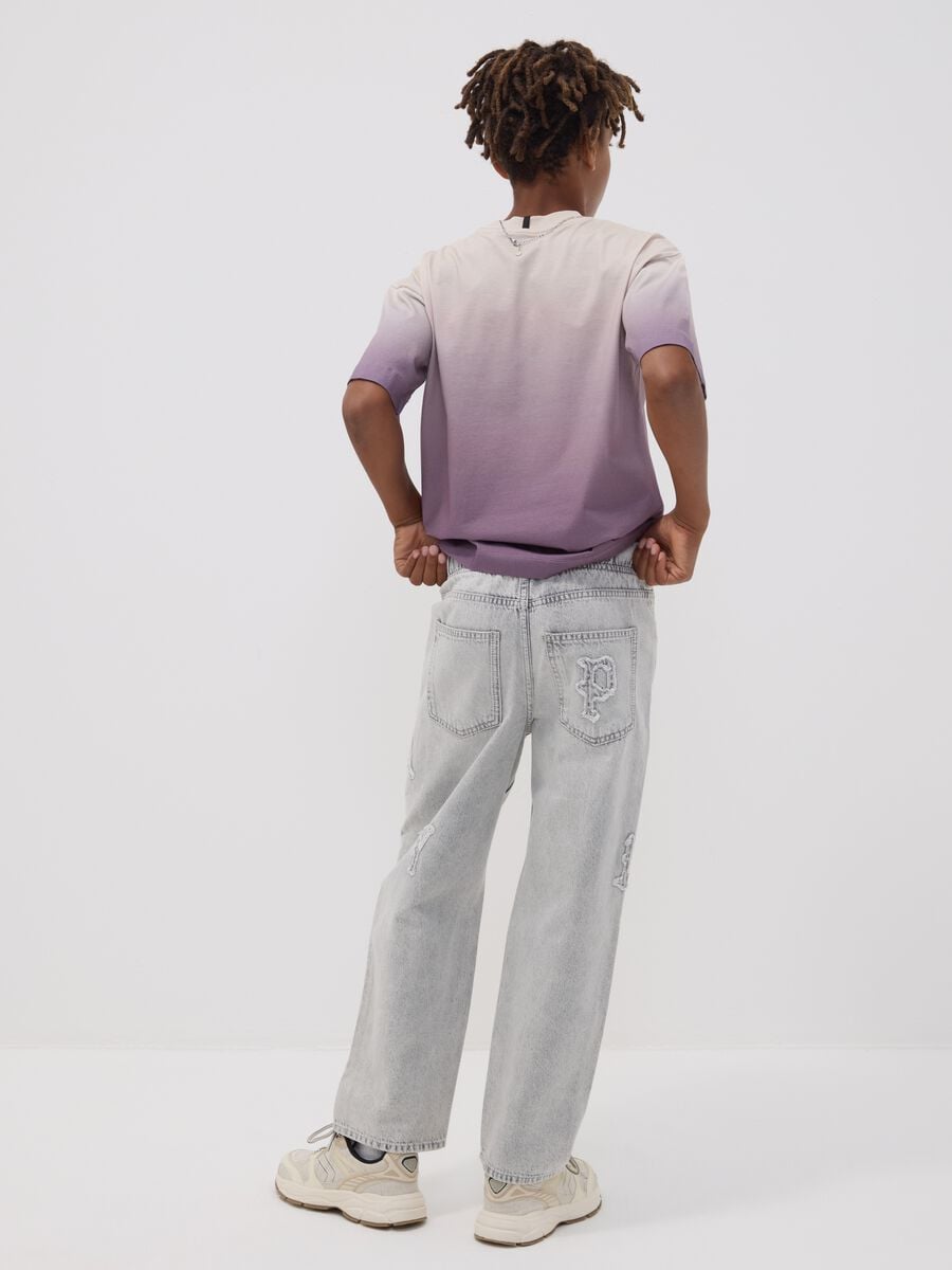 Jeans denim grigi in puro cotone con vita elasticizzata per ragazzo skater fit_2