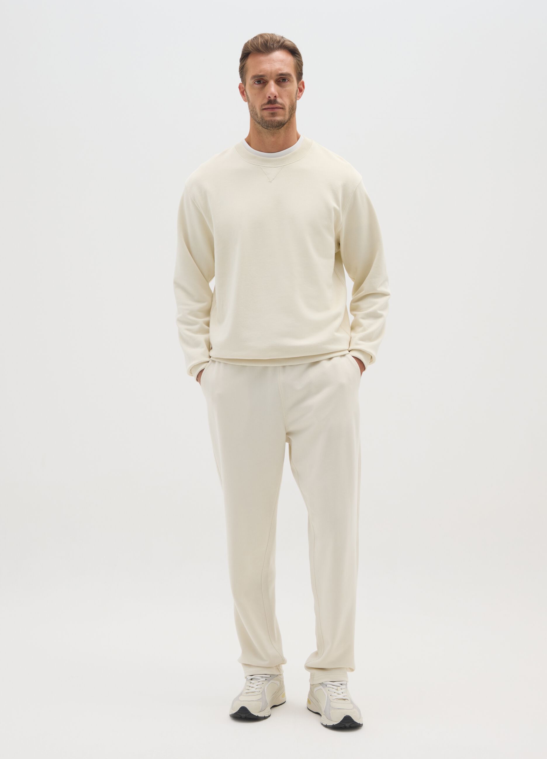 Regular fit beige pure cotton sweatshirt