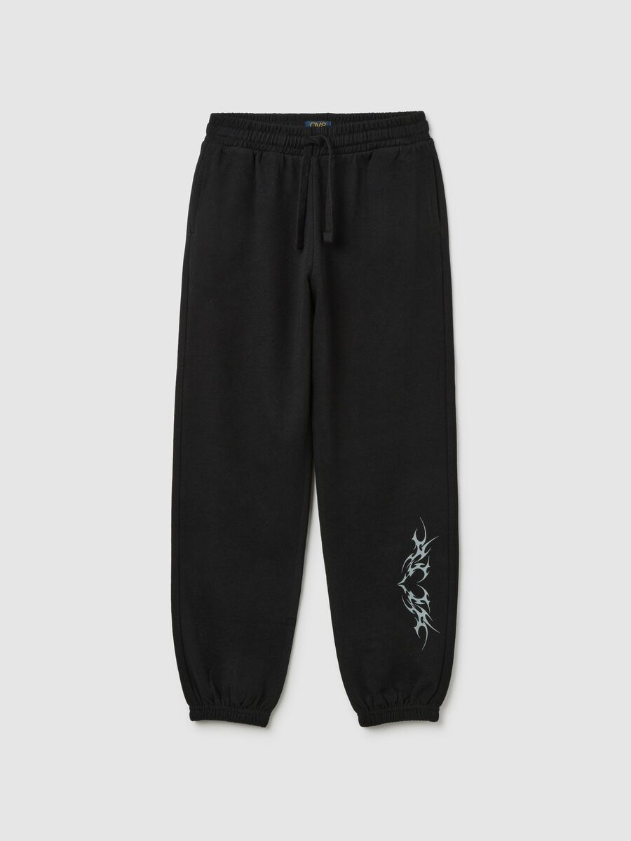 Girls' black pure cotton jogger trousers regular fit_0