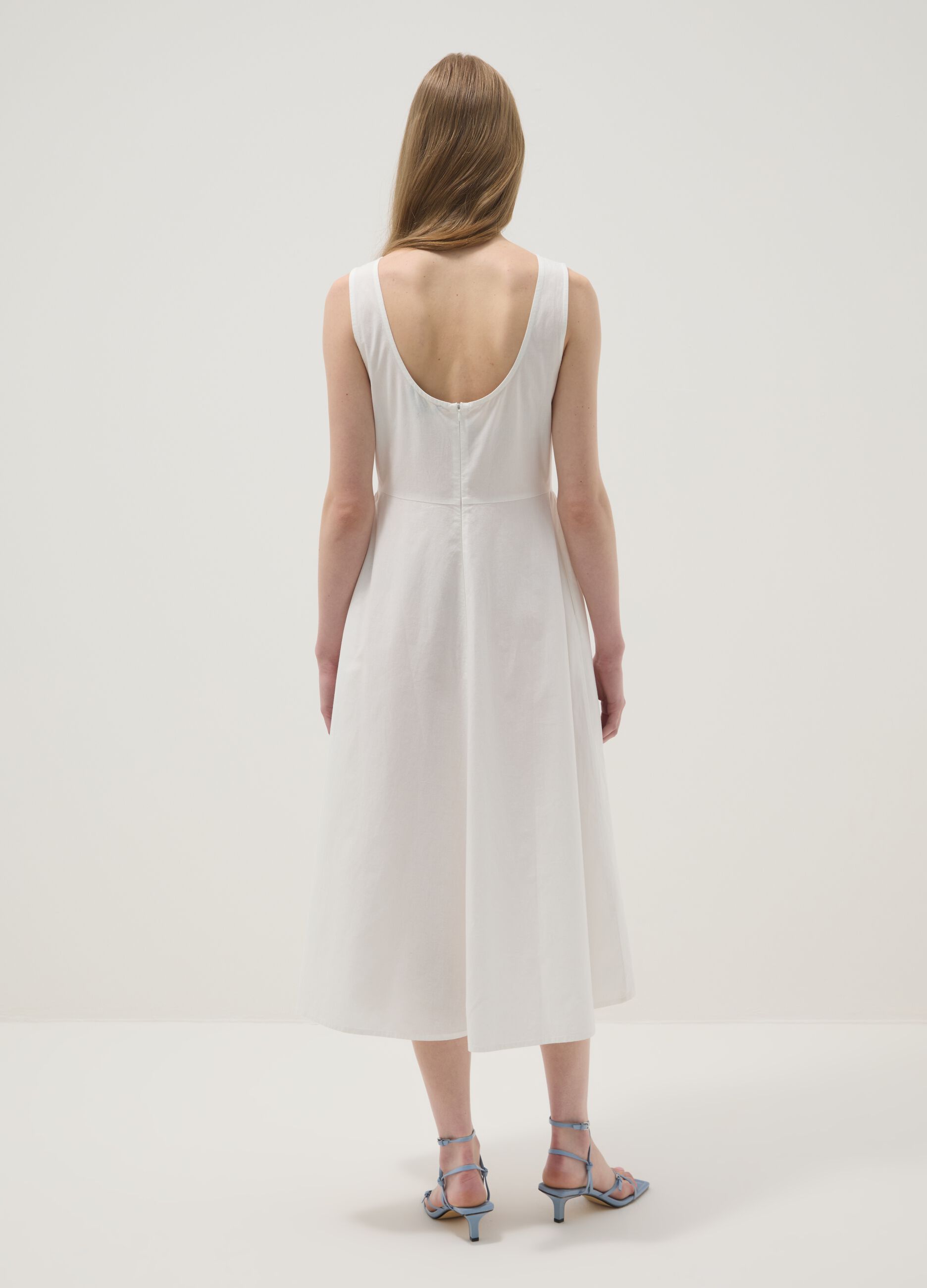 White pure cotton dress with boat neckline