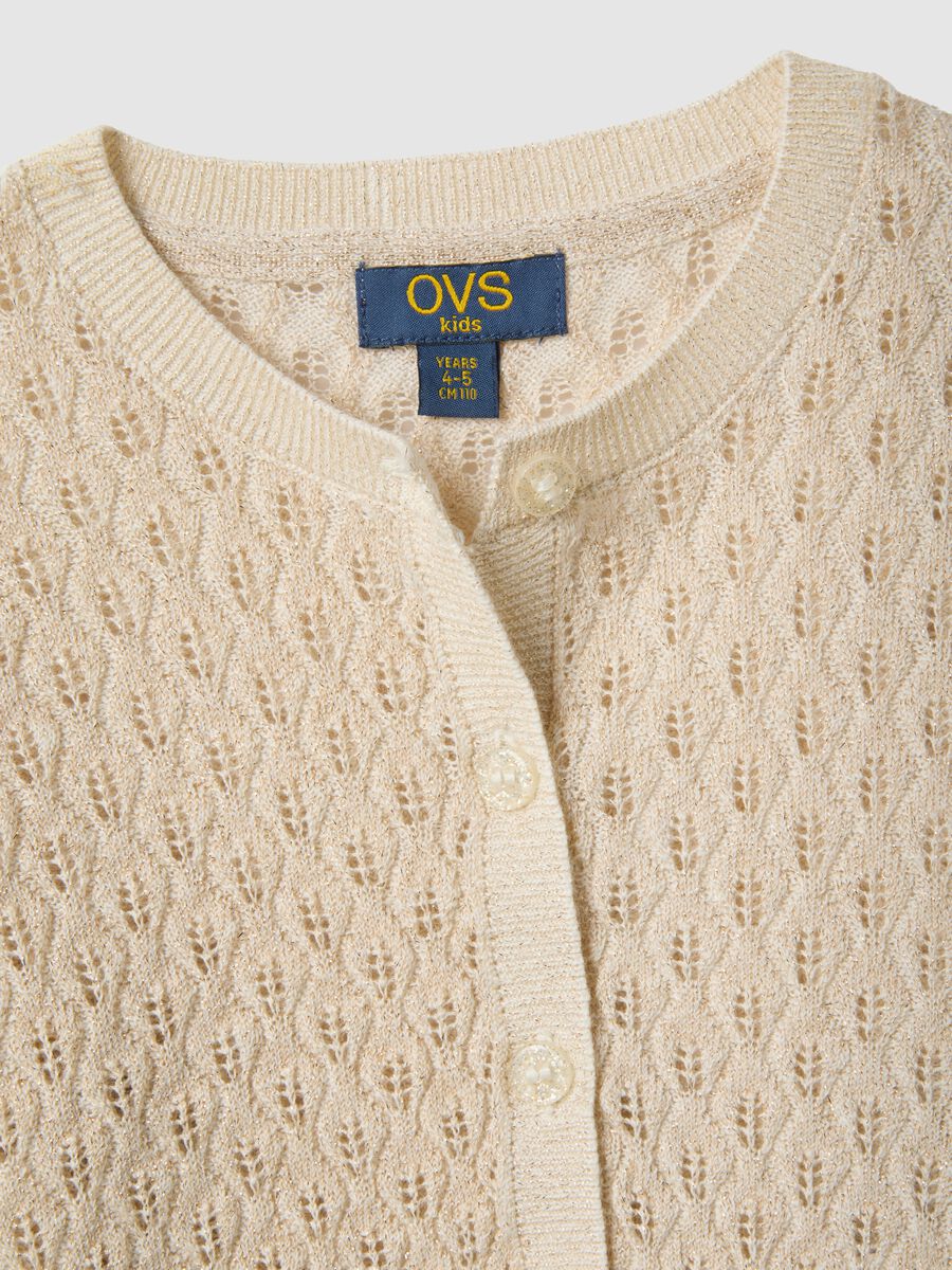 Girls' regular fit beige cotton-blend cardigan_3