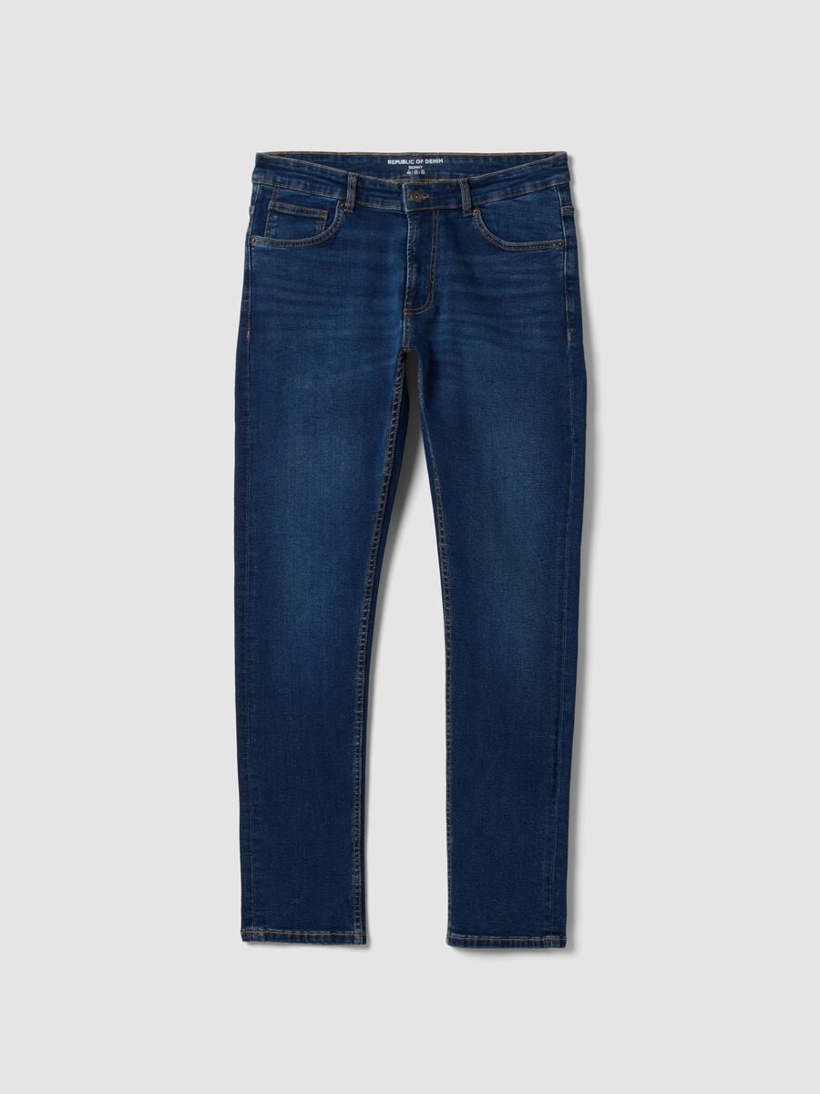 Jeans denim blu in cotone elasticizzato skinny fit_0