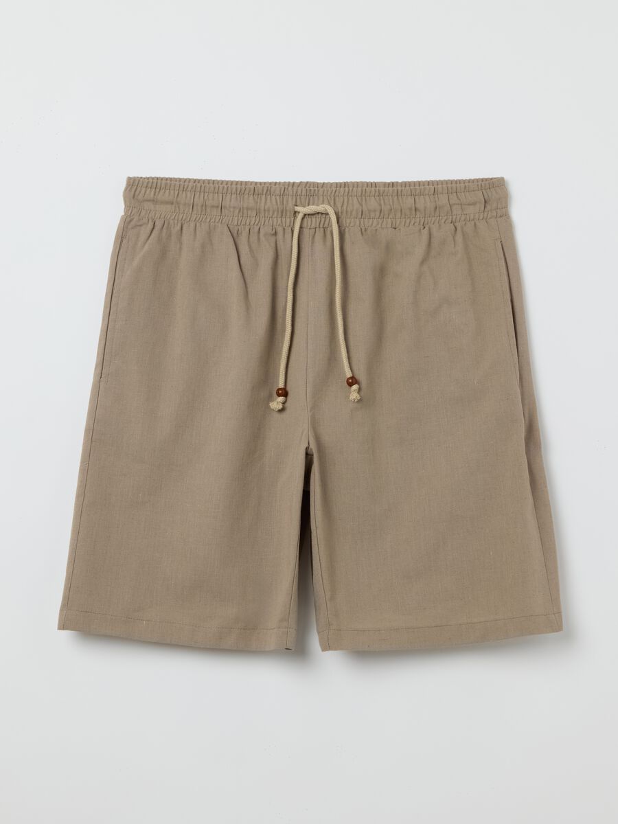 Beige pyjama shorts in cotton and linen_4