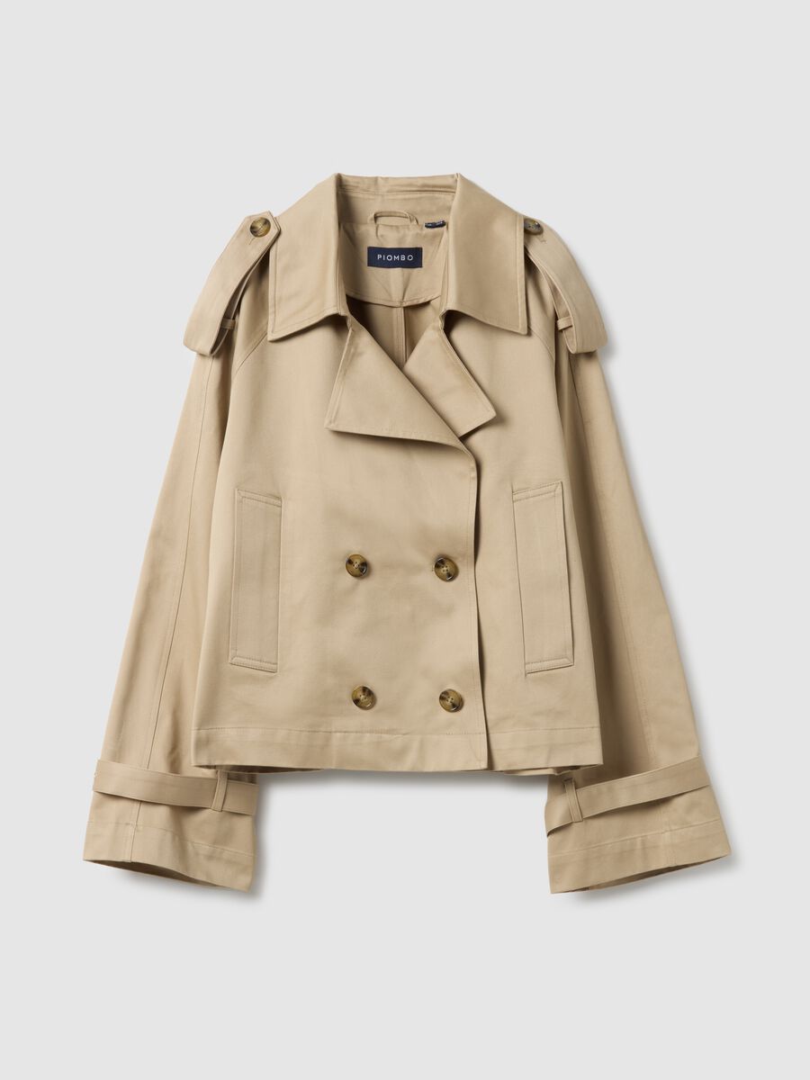 Double-breasted trench coat in pure beige cotton regular fit_4