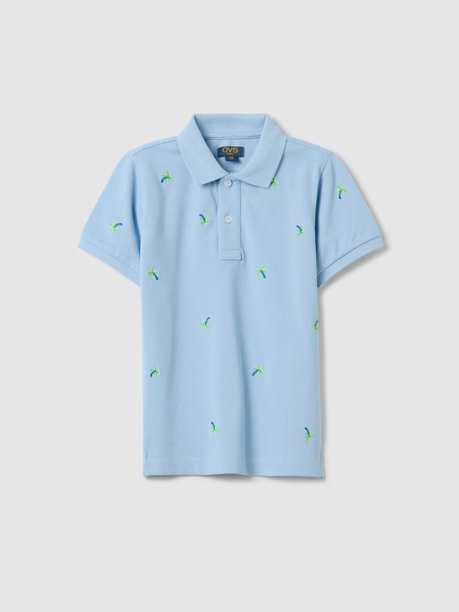 Light blue piquet polo shirt with palms embroidery_0