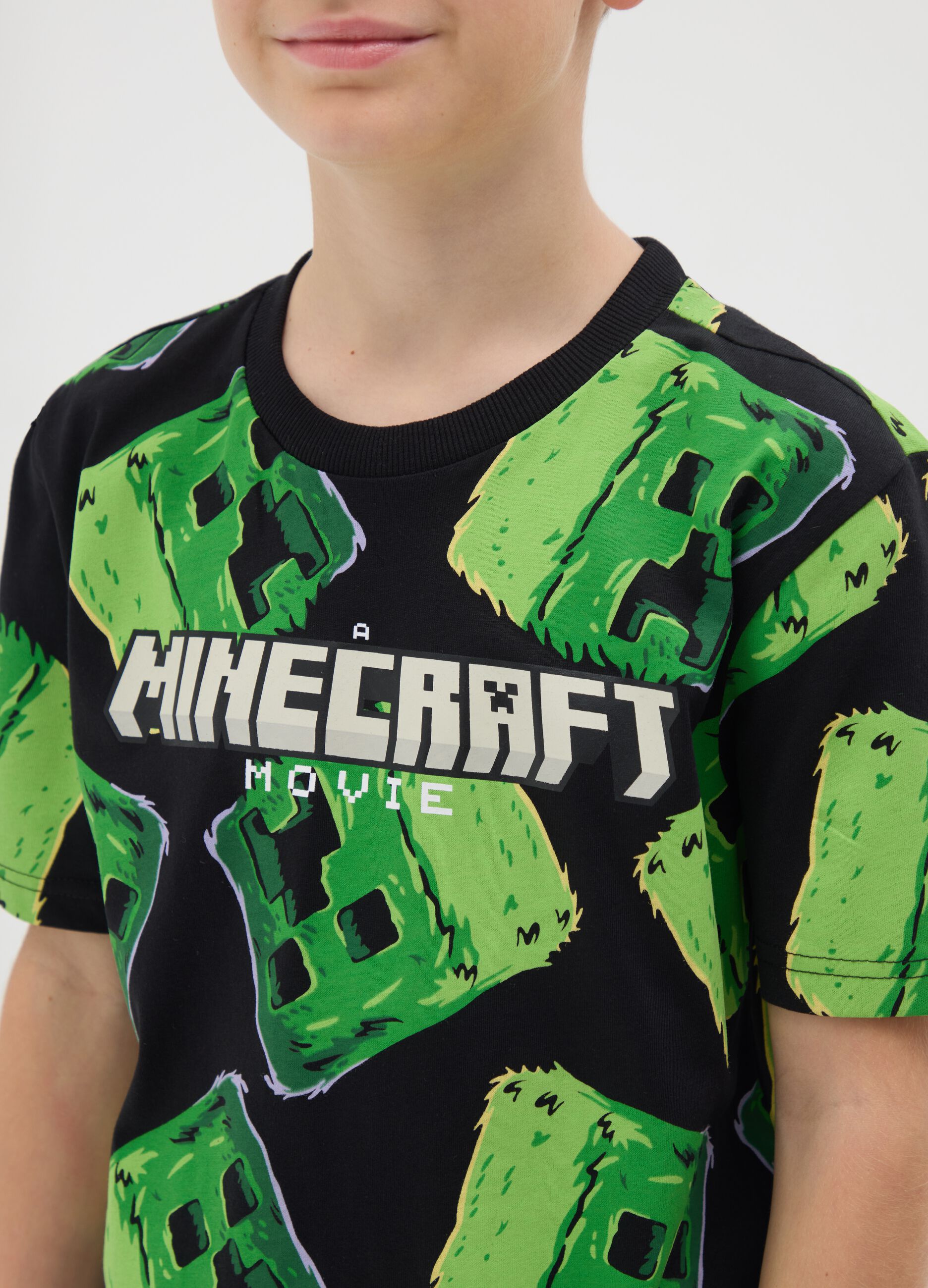 T-shirt da ragazzo in puro cotone multicolor oversize stampa Minecraft