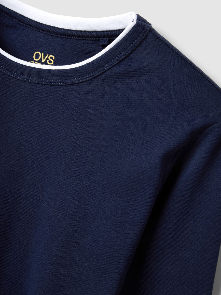 Maglia a maniche lunghe in puro cotone blu regular fit_5