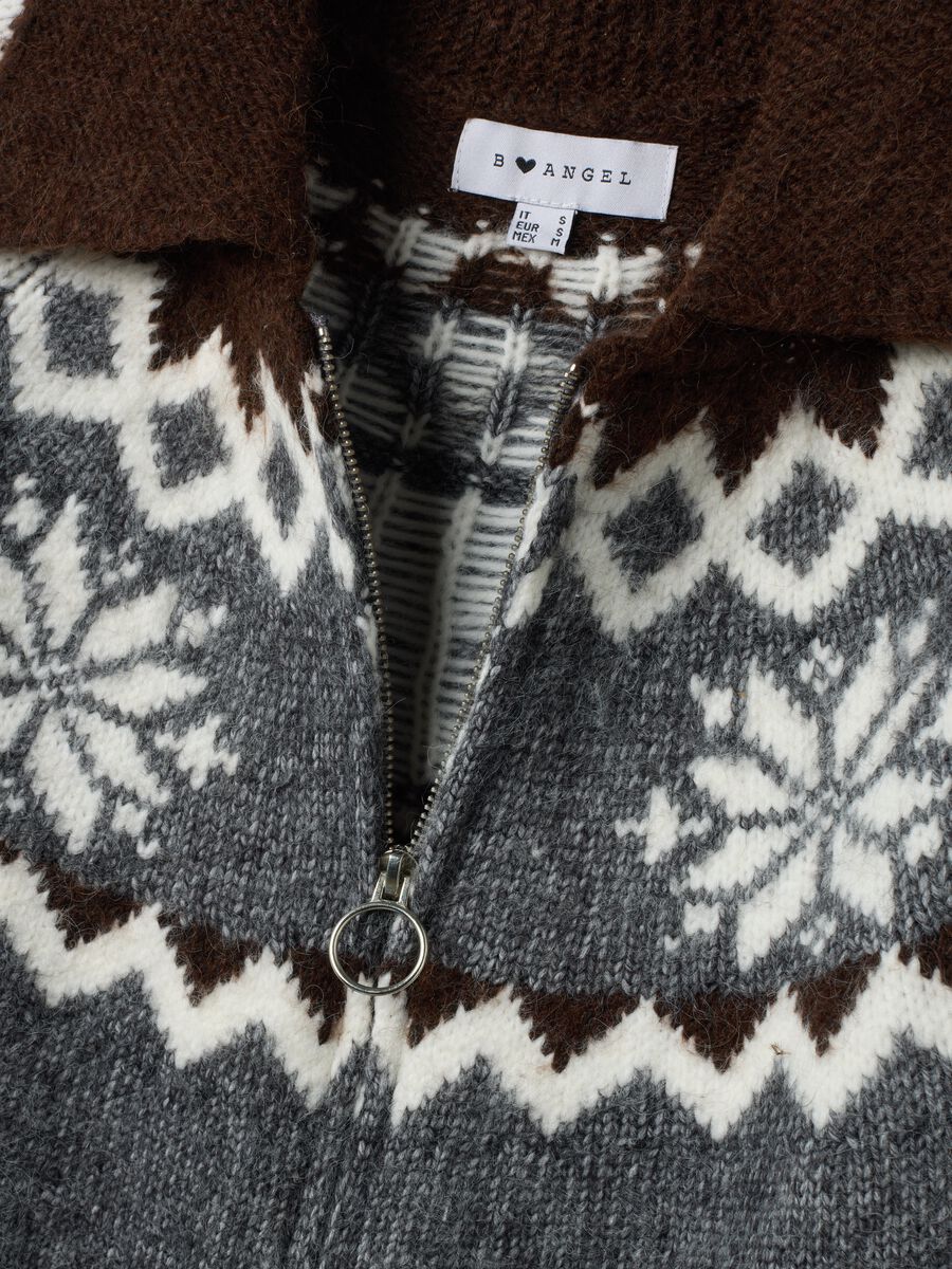 Cardigan grigio jacquard con colletto e zip regular fit_1