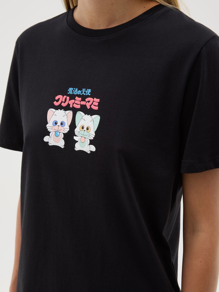Women's black pure cotton regular fit T-shirt with print_2