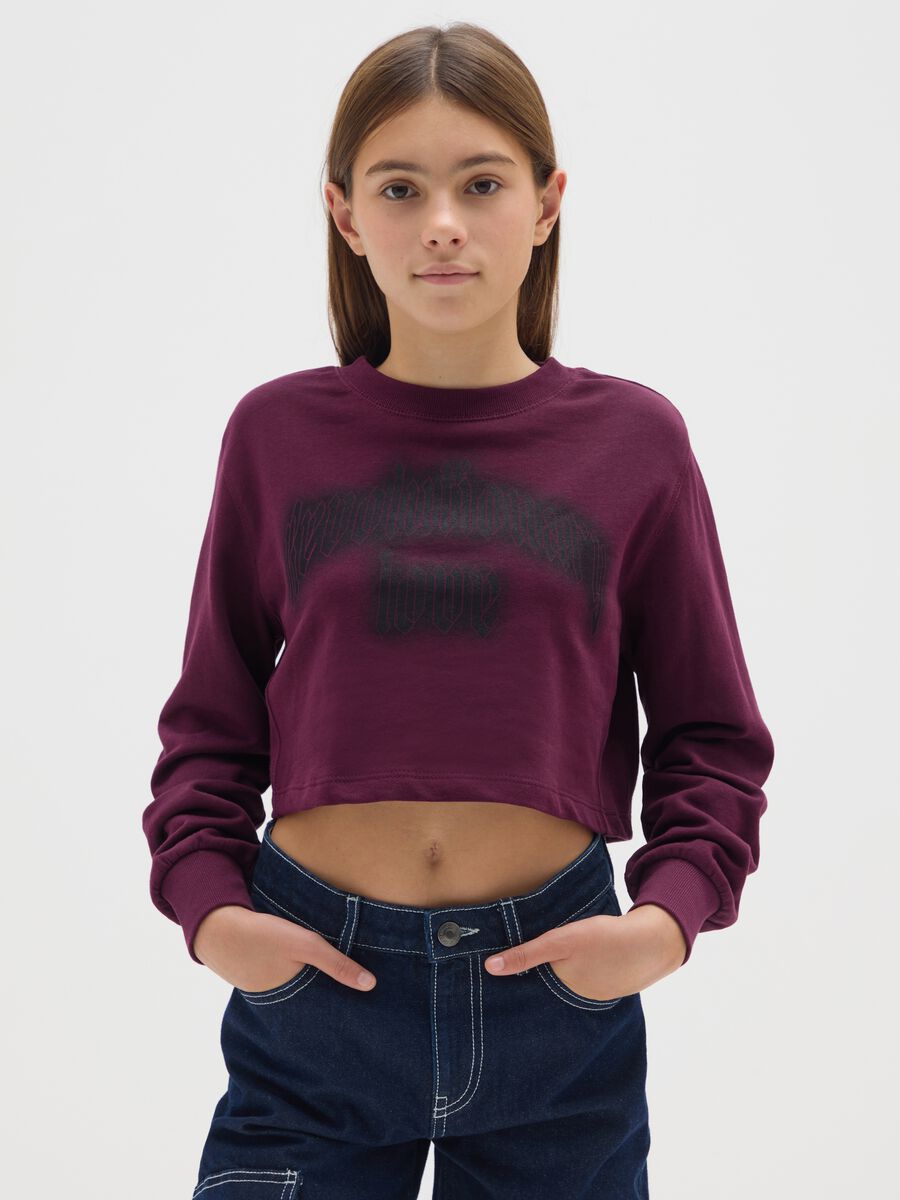 Felpa da ragazze in puro cotone bordeaux relaxed fit_0