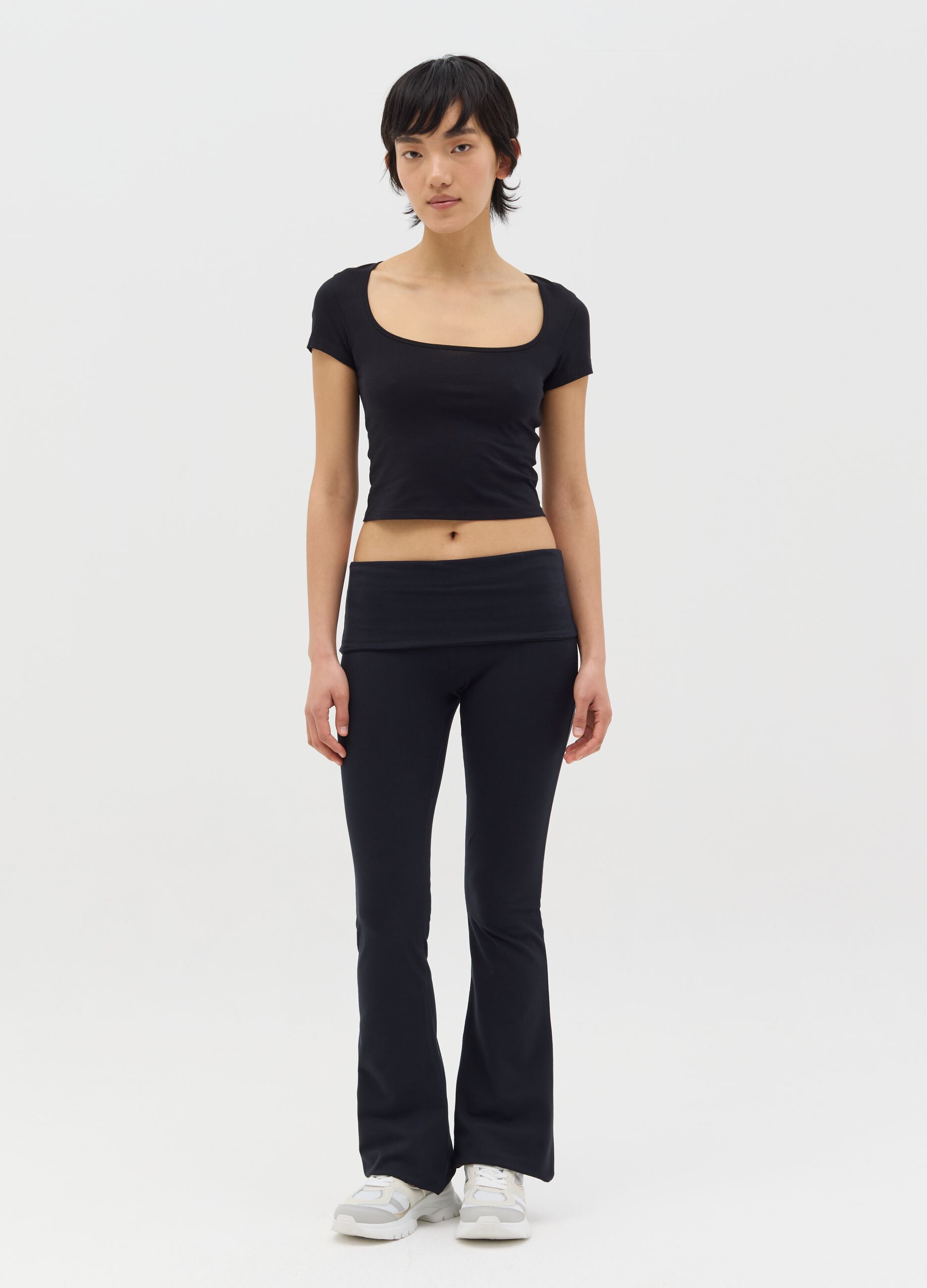 Black T-shirt with square neckline