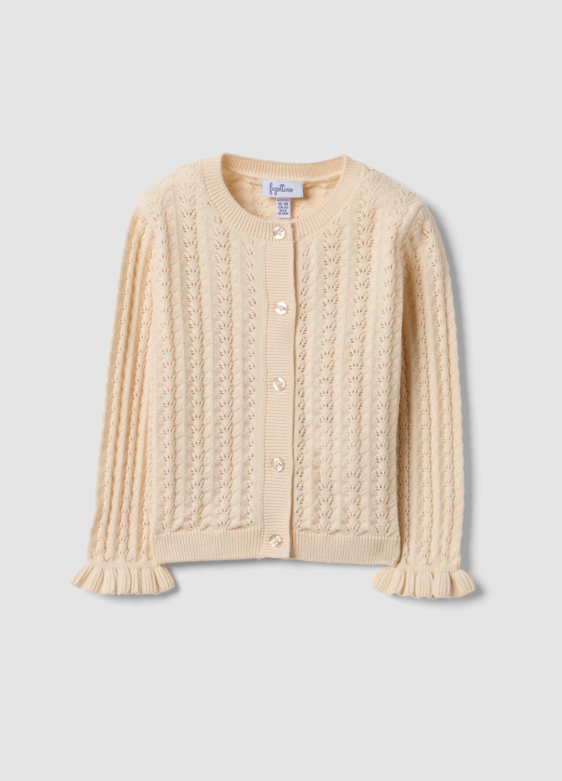 Cardigan beige in puro cotone a maglia traforata per bimba