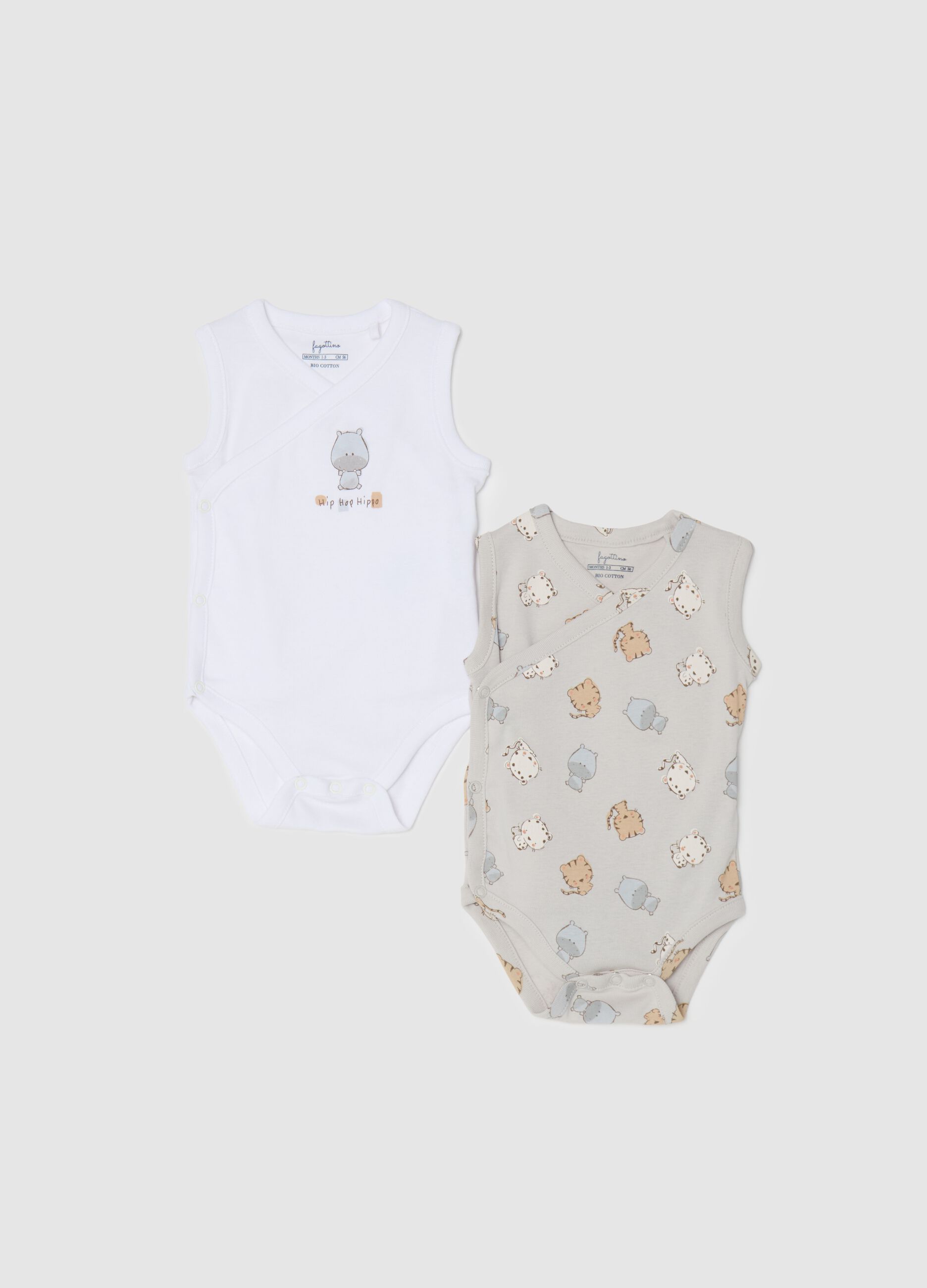 Two-pack bodysuits in organic cotton with V neck