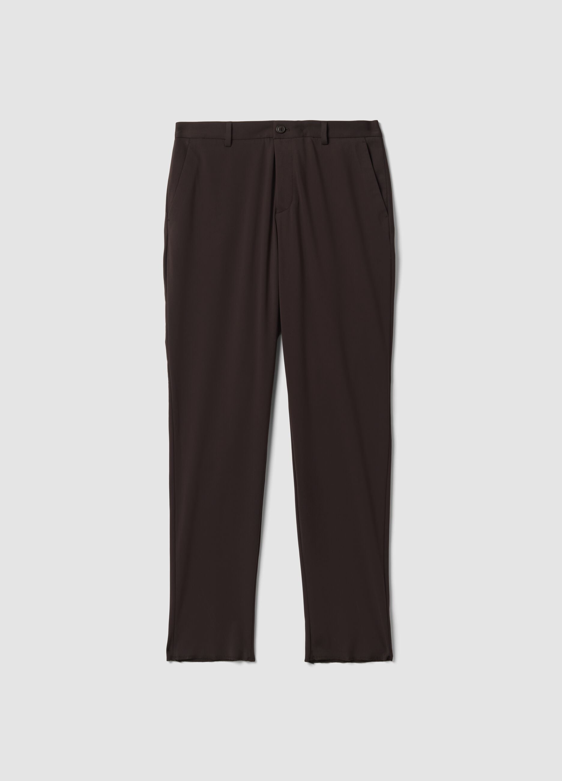 Brown slim-fit formal trousers in 4-way stretch fabric