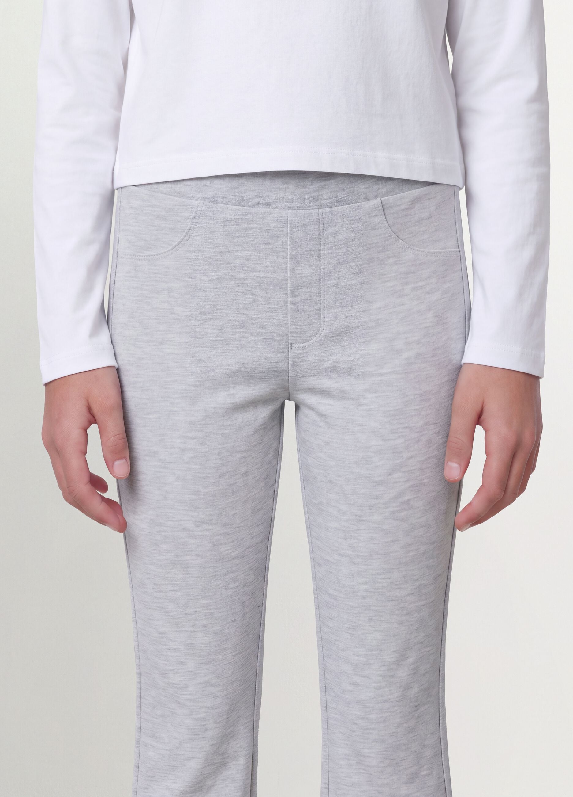 Girls' grey slim-fit stretch organic cotton trousers