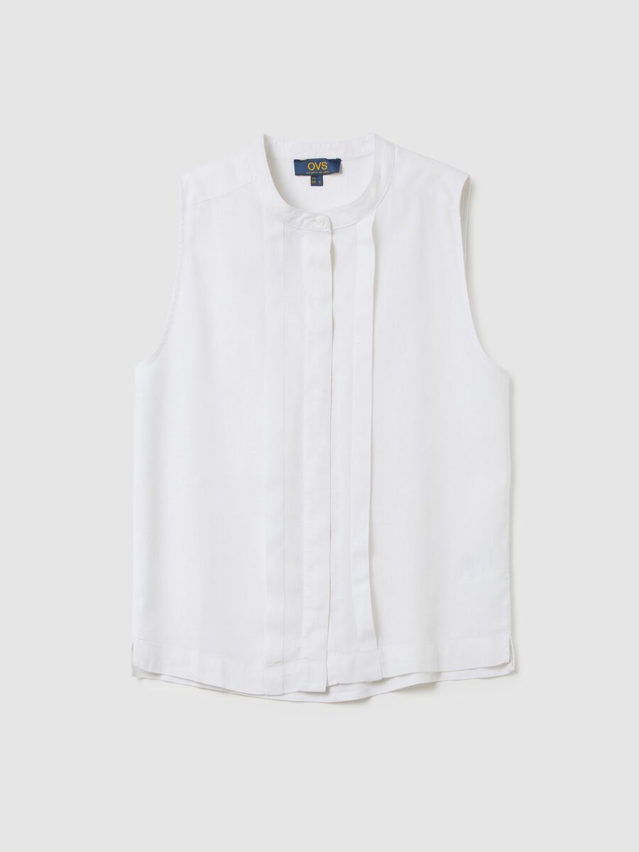 Women's Sleeveless White Linen Blend Shirt Regular Fit_0