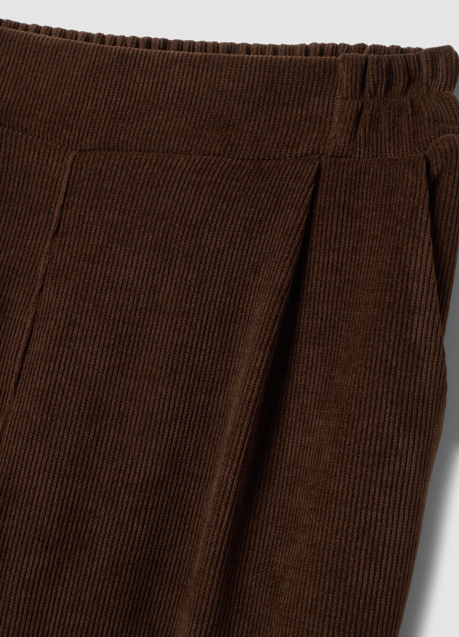 Dark brown ribbed stretch-fabric regular-fit trousers