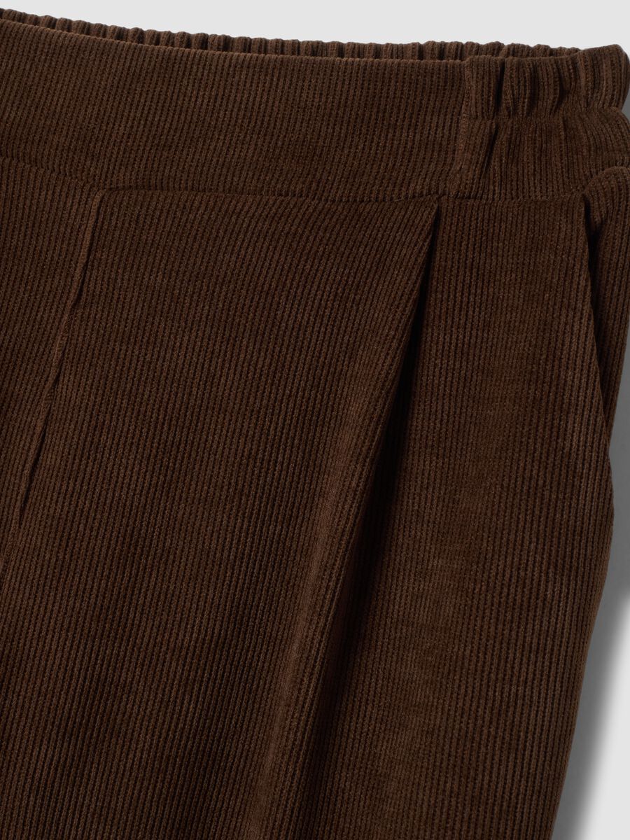 Dark brown ribbed stretch-fabric regular-fit trousers_1