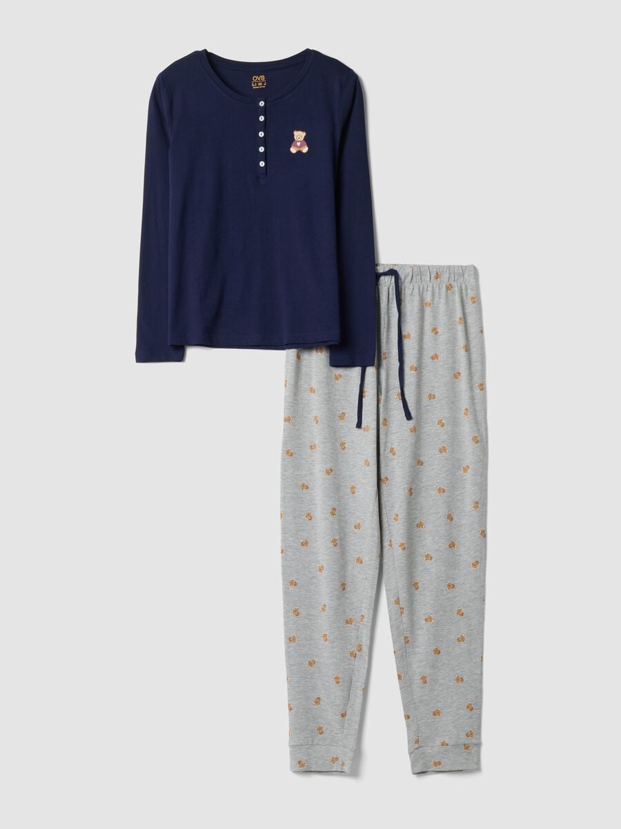Navy pure organic cotton pyjamas with henley neckline_4
