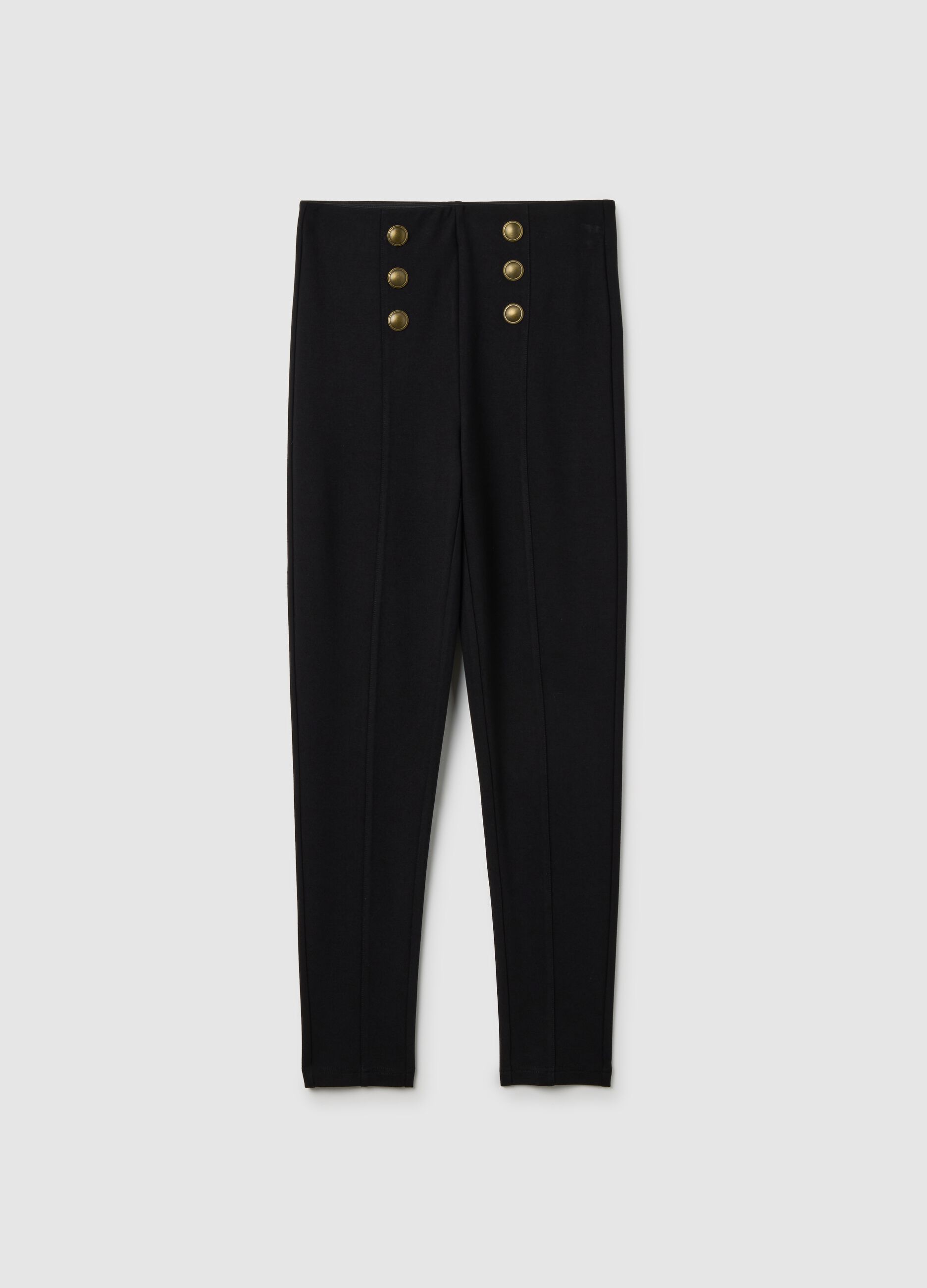 Black stretch leggings with decorative buttons