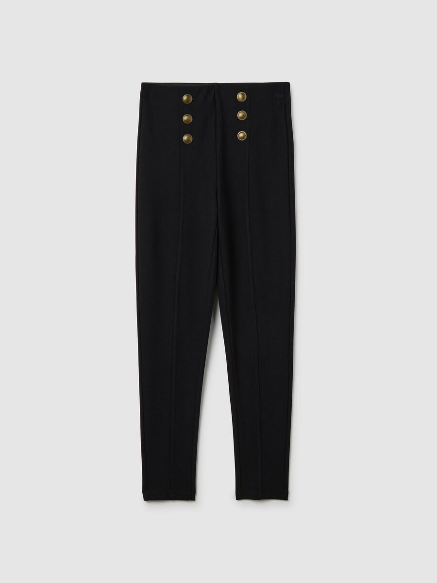 Black stretch leggings with decorative buttons_0