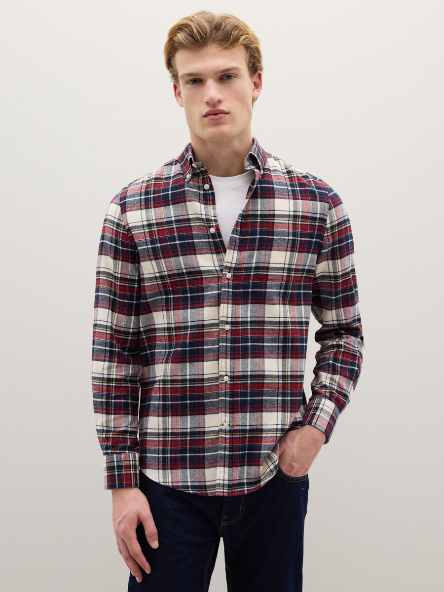 Camicia a quadri multicolor in puro cotone flanella regular fit_0