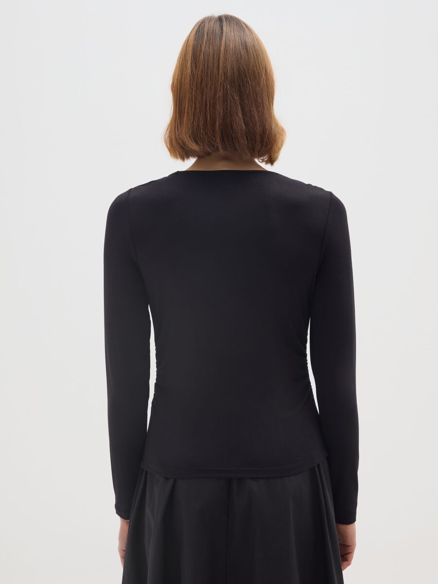 Black long-sleeved stretch viscose T-shirt_2