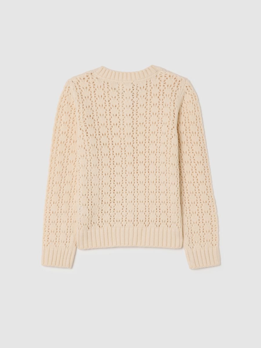Cardigan beige lavorato a maglia per bambina_1