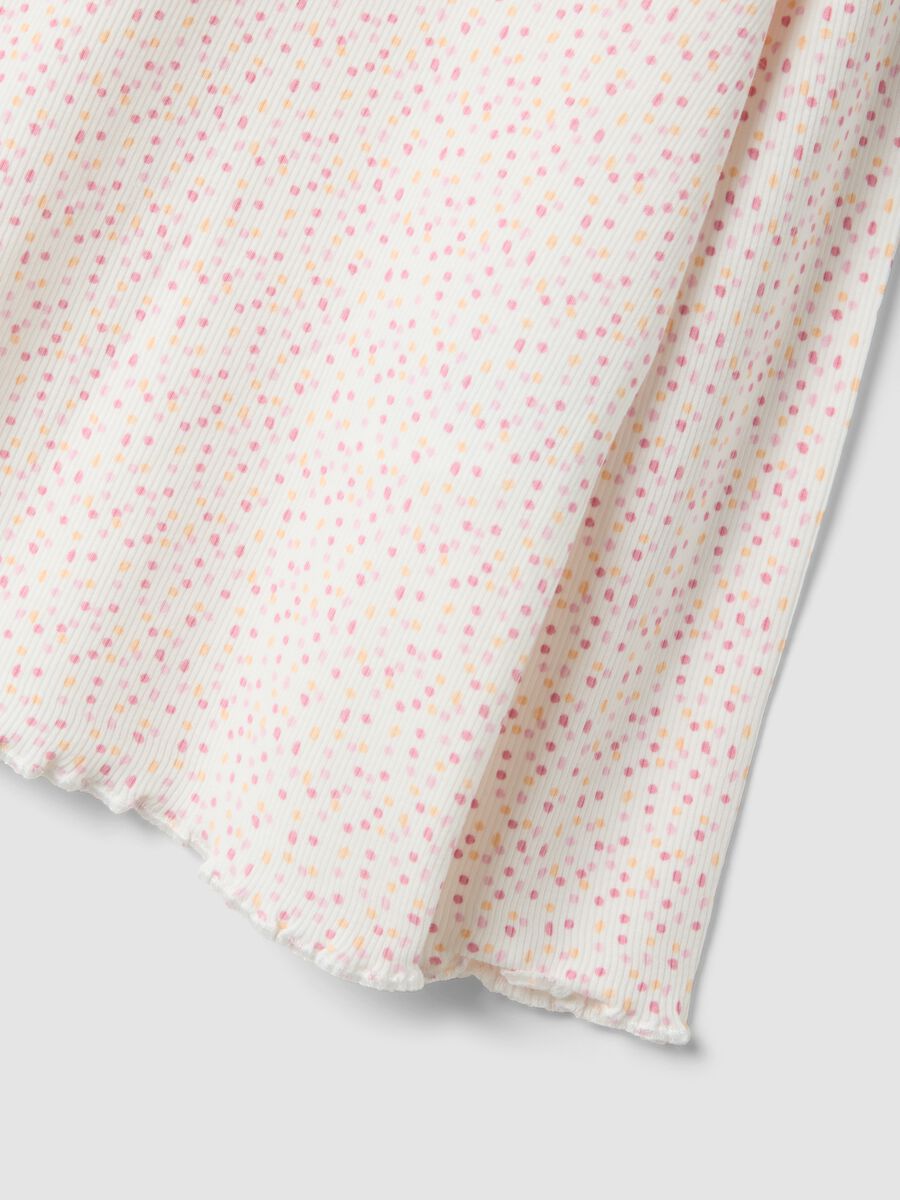 Maglietta bianca in cotone organico elasticizzato a pois slim fit per bimba_3