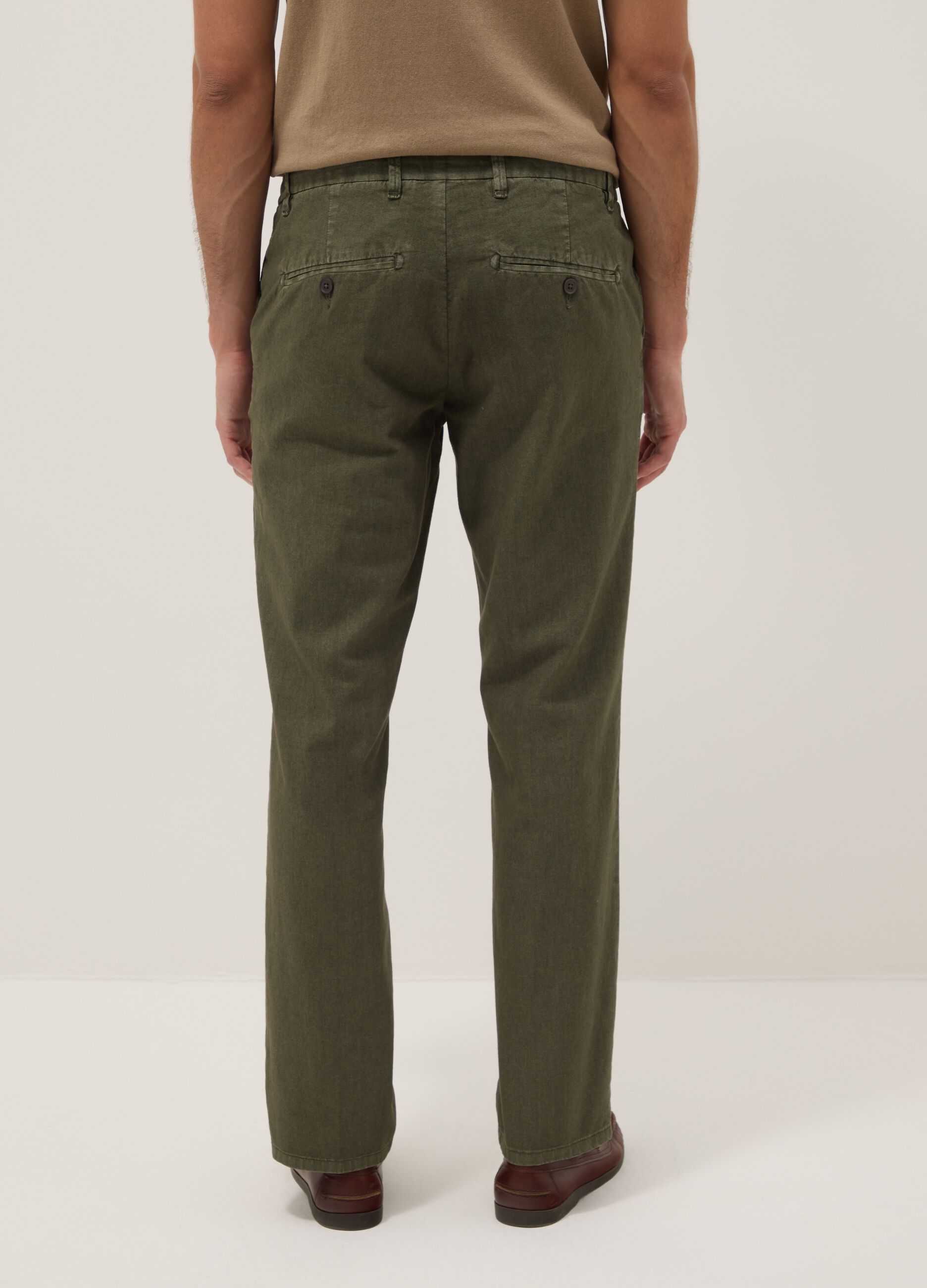 Green linen and cotton blend regular-fit chino trousers