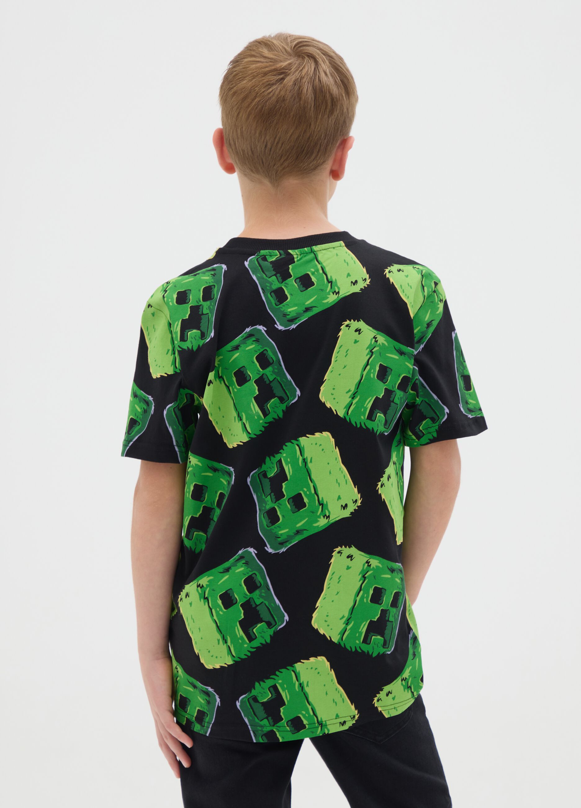 T-shirt da ragazzo in puro cotone multicolor oversize stampa Minecraft