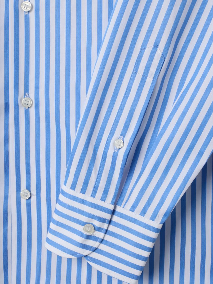 Camicia blu e bianca a righe in puro cotone regular fit_5