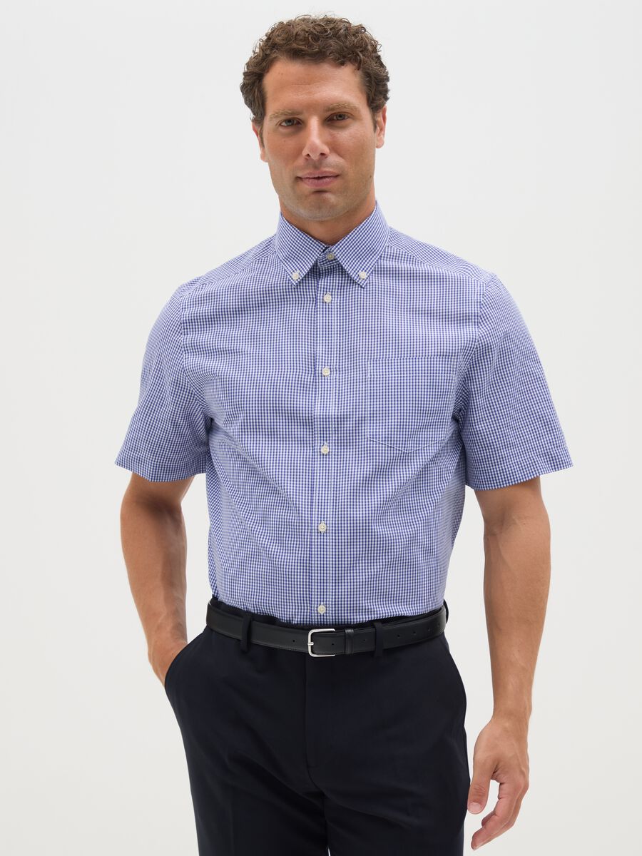 Men's blue regular fit cotton blend shirt_0