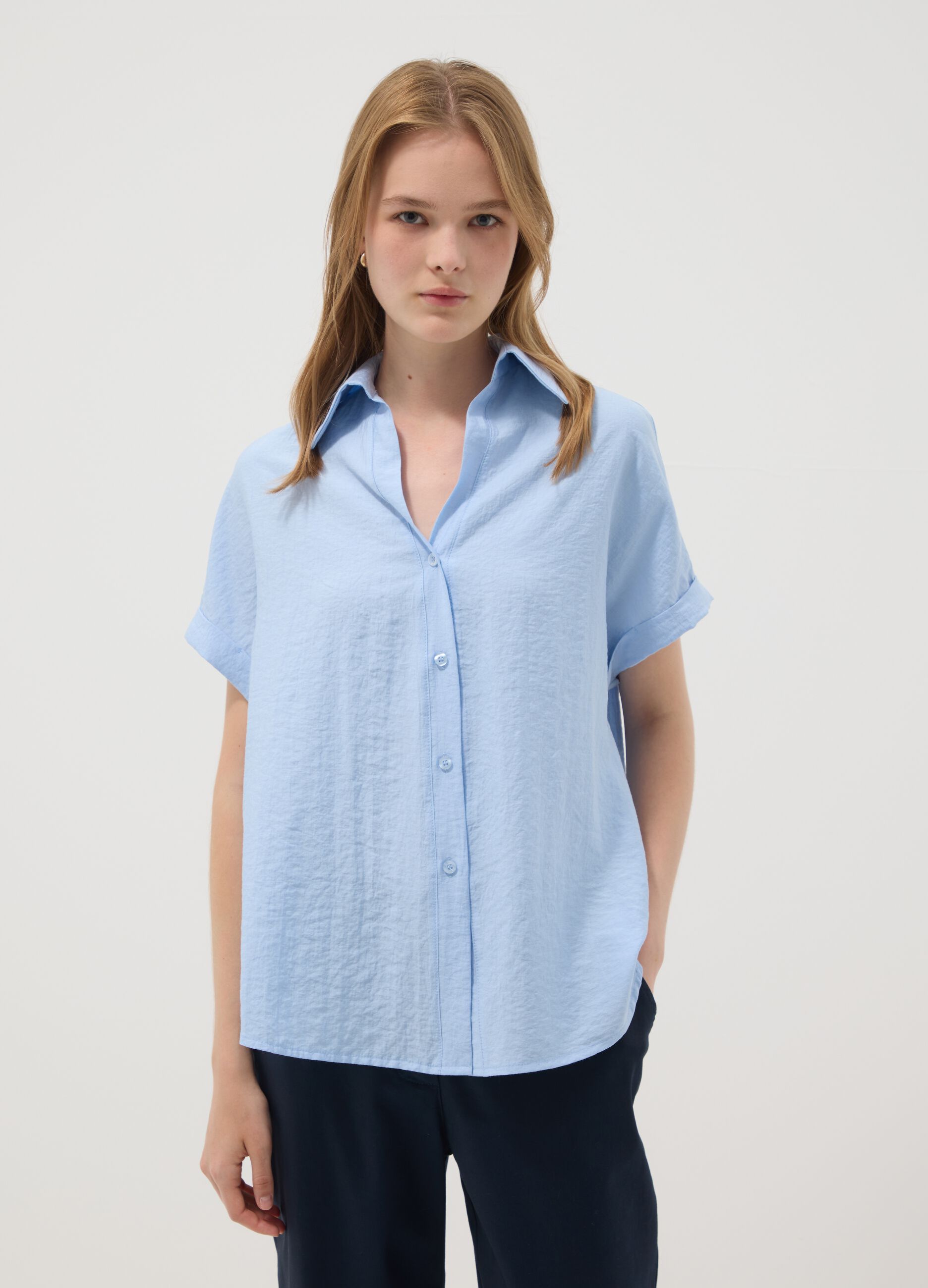 Light blue viscose-blend shirt