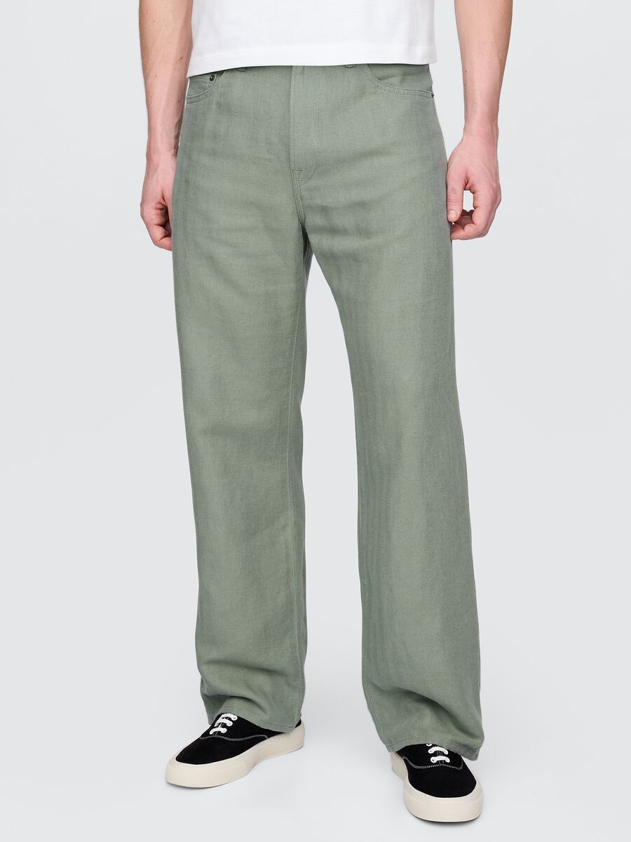 Light Green Mixed Fabric Trousers_1