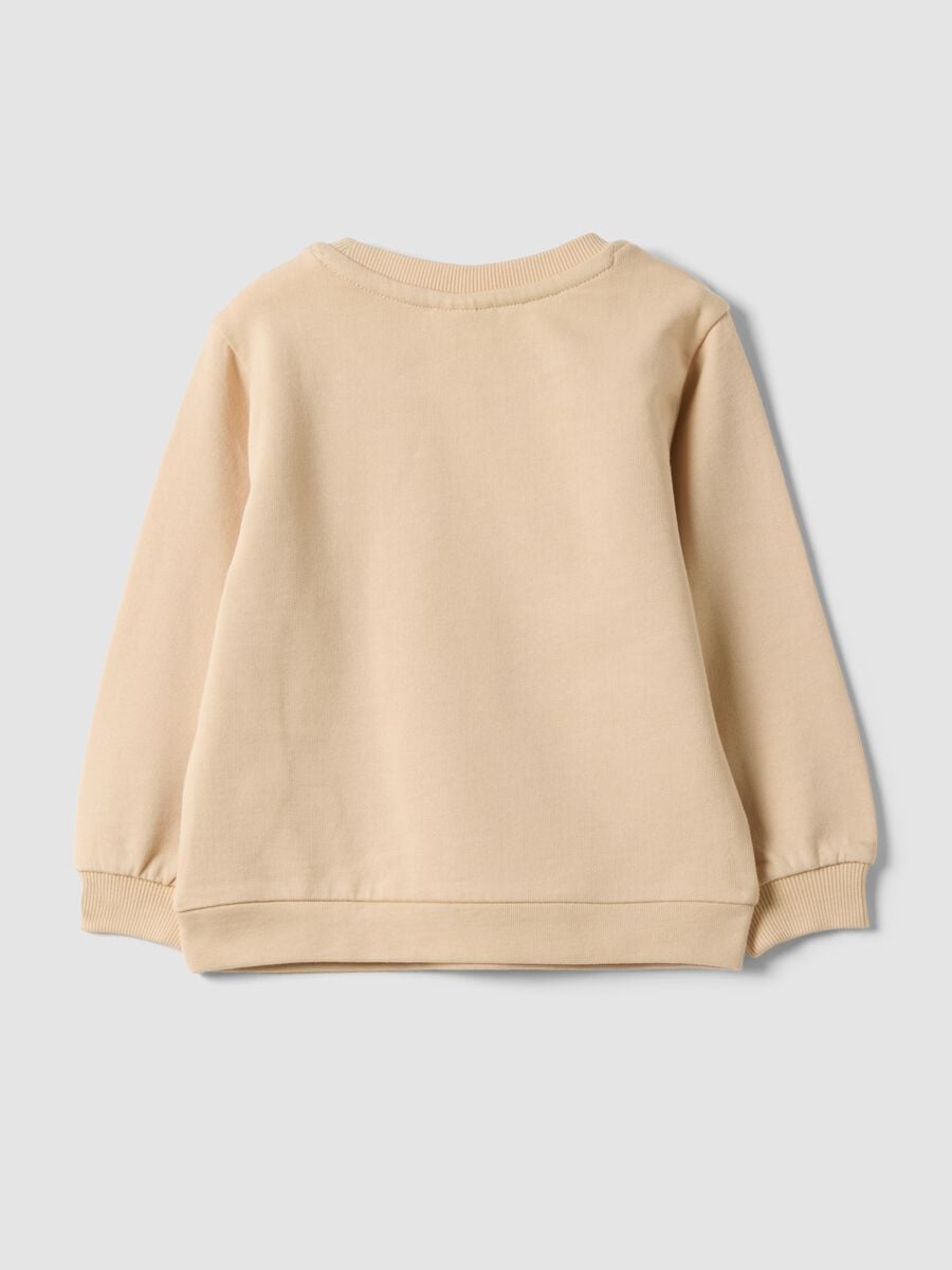 Beige pure cotton crew-neck sweatshirt with heart print for baby girl_1