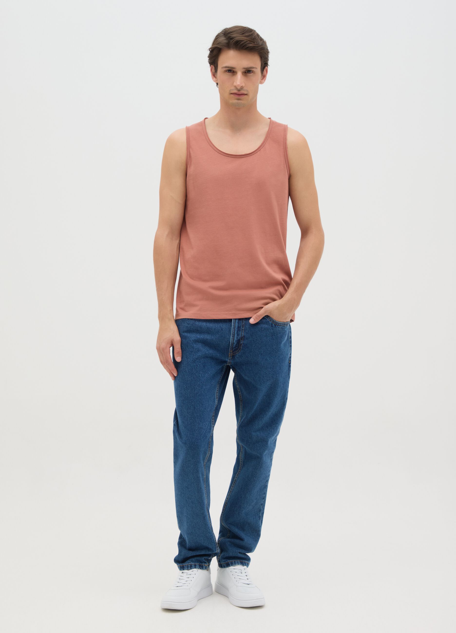 Canotta da uomo in puro cotone rosa regular fit