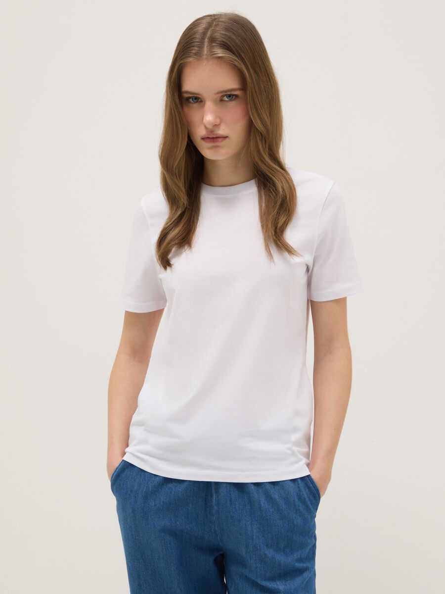 White pure cotton regular fit T-shirt_0