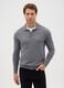 Grey long-sleeved polo in cotton and silk blend regular fit_0