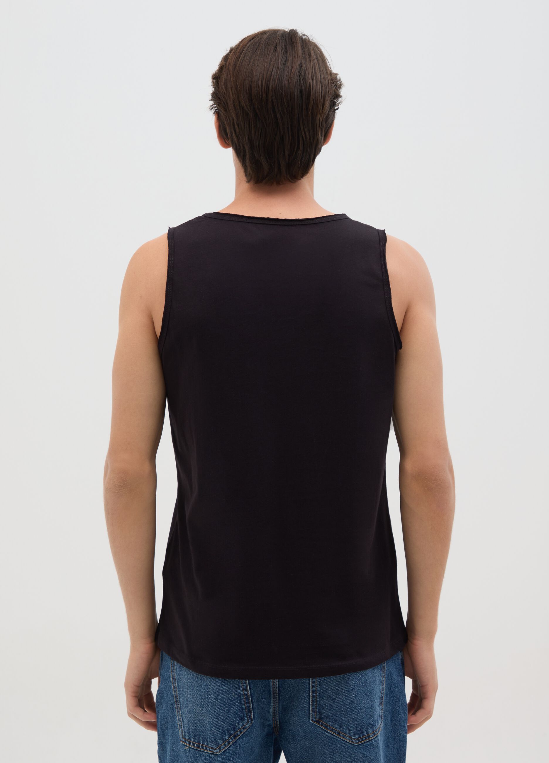 Canotta da uomo in puro cotone nero regular fit