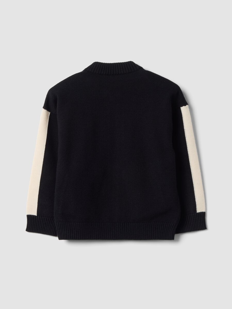 Cardigan nero in misto viscosa con zip e macchinina_1