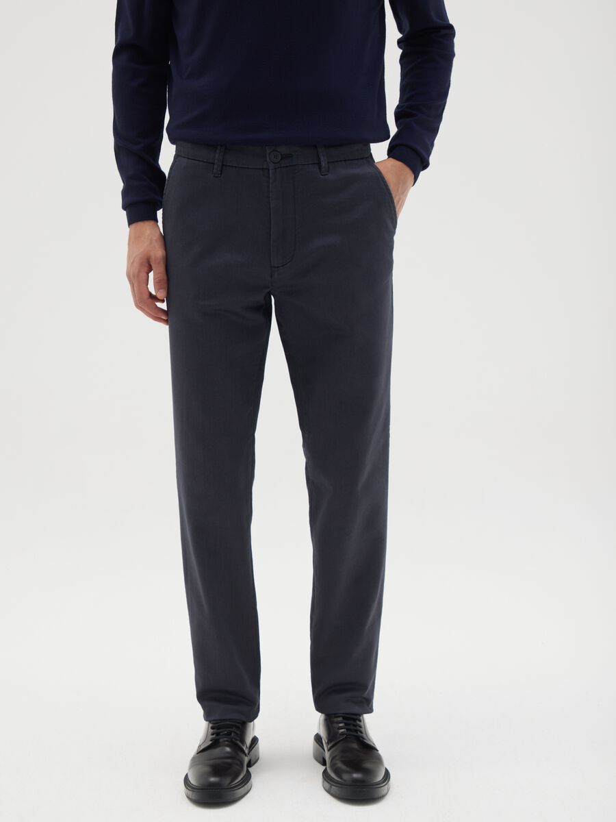 Blue slim fit cotton trousers_1