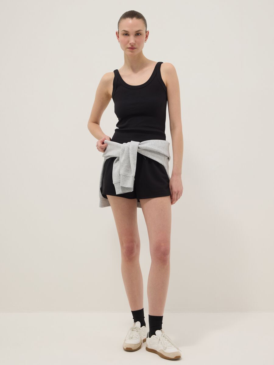 Shorts in misto cotone nero regular fit con coulisse_0