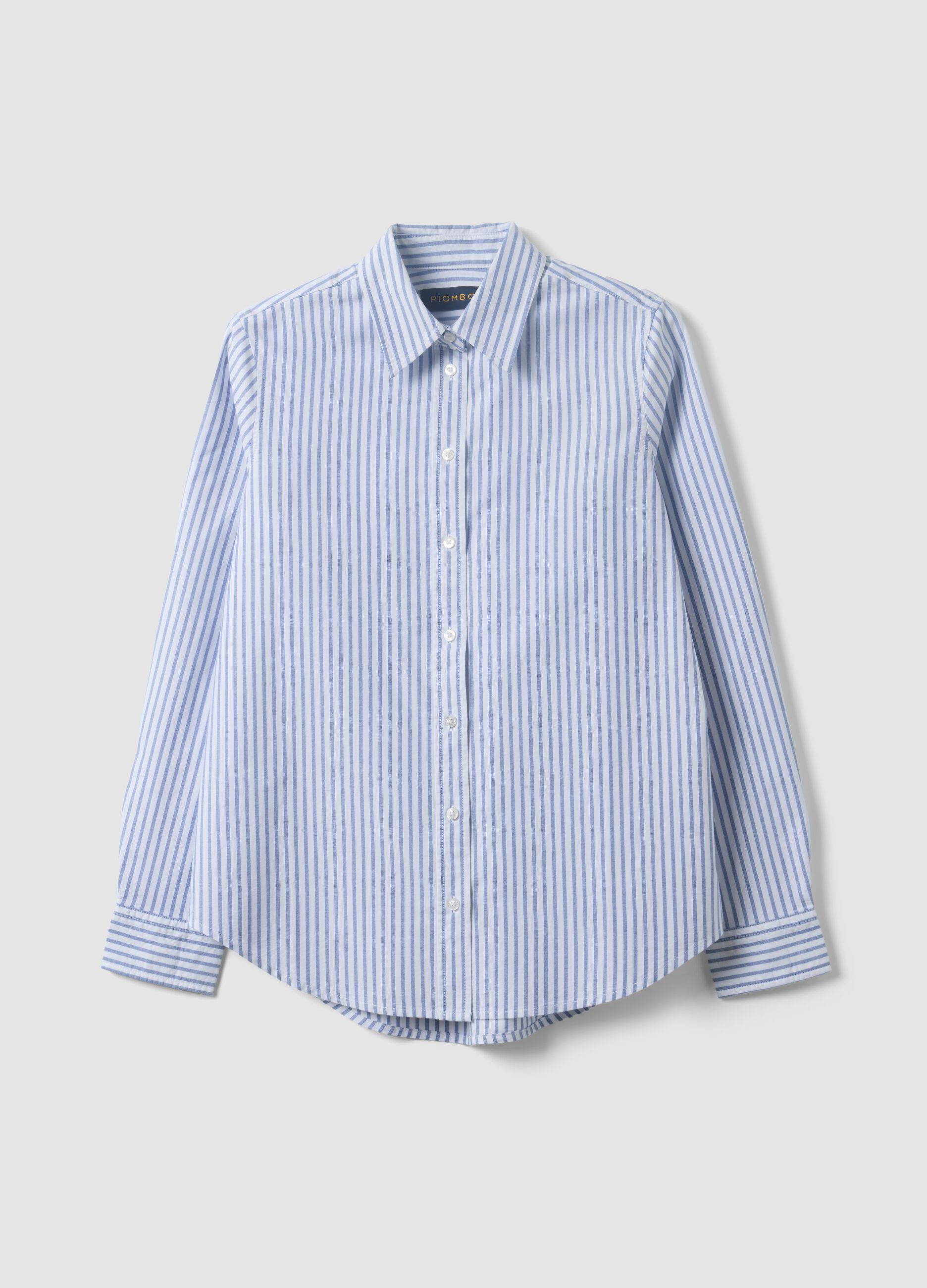 Light blue Oxford shirt with white stripes in pure cotton, comfort fit