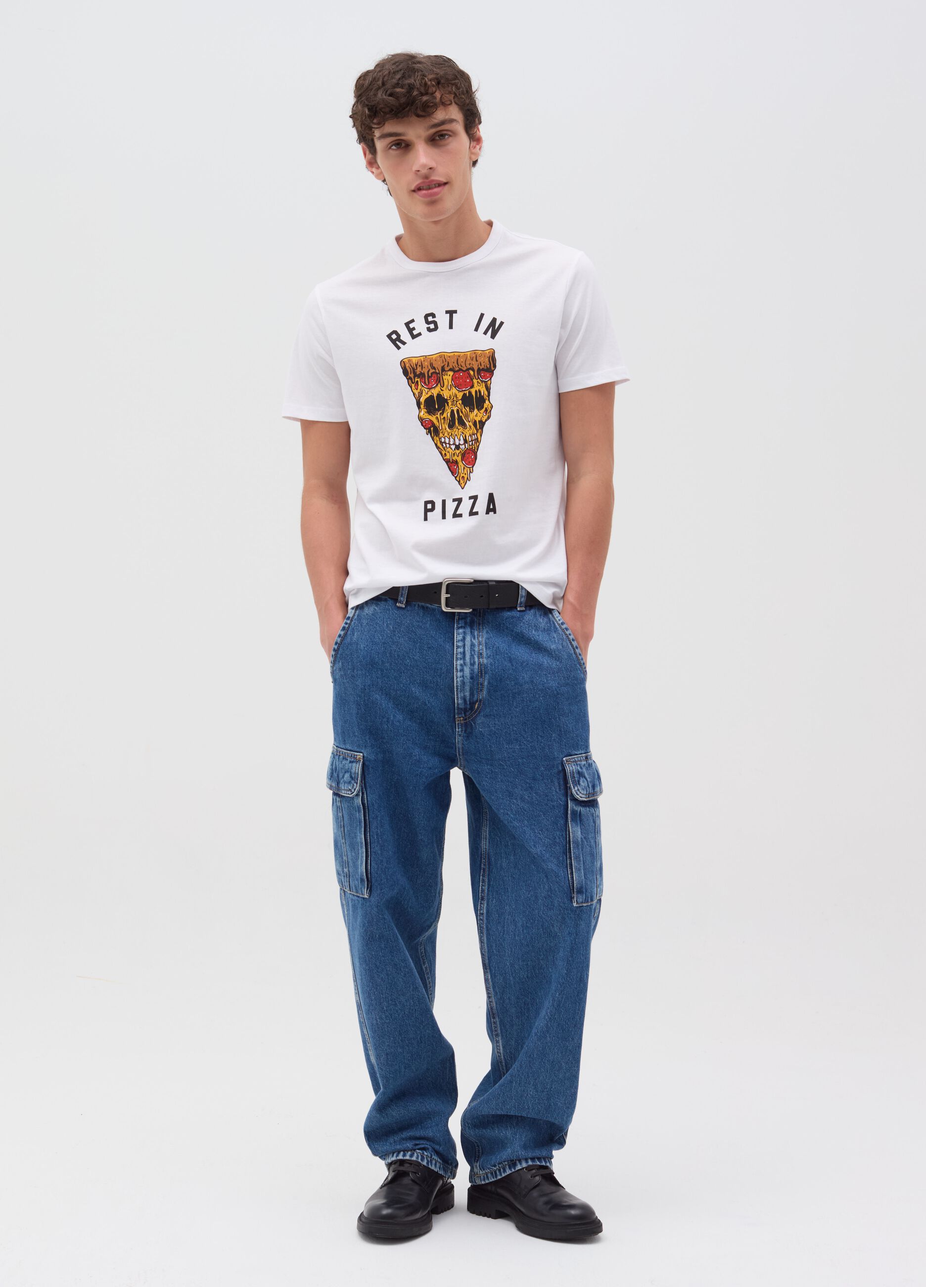 Cotton T-shirt with pizza print