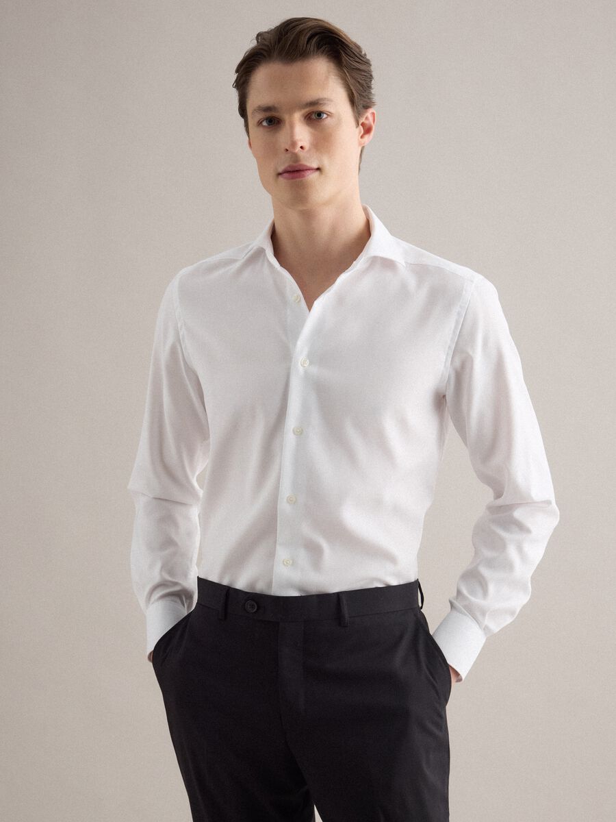 White pure cotton slim fit shirt_0